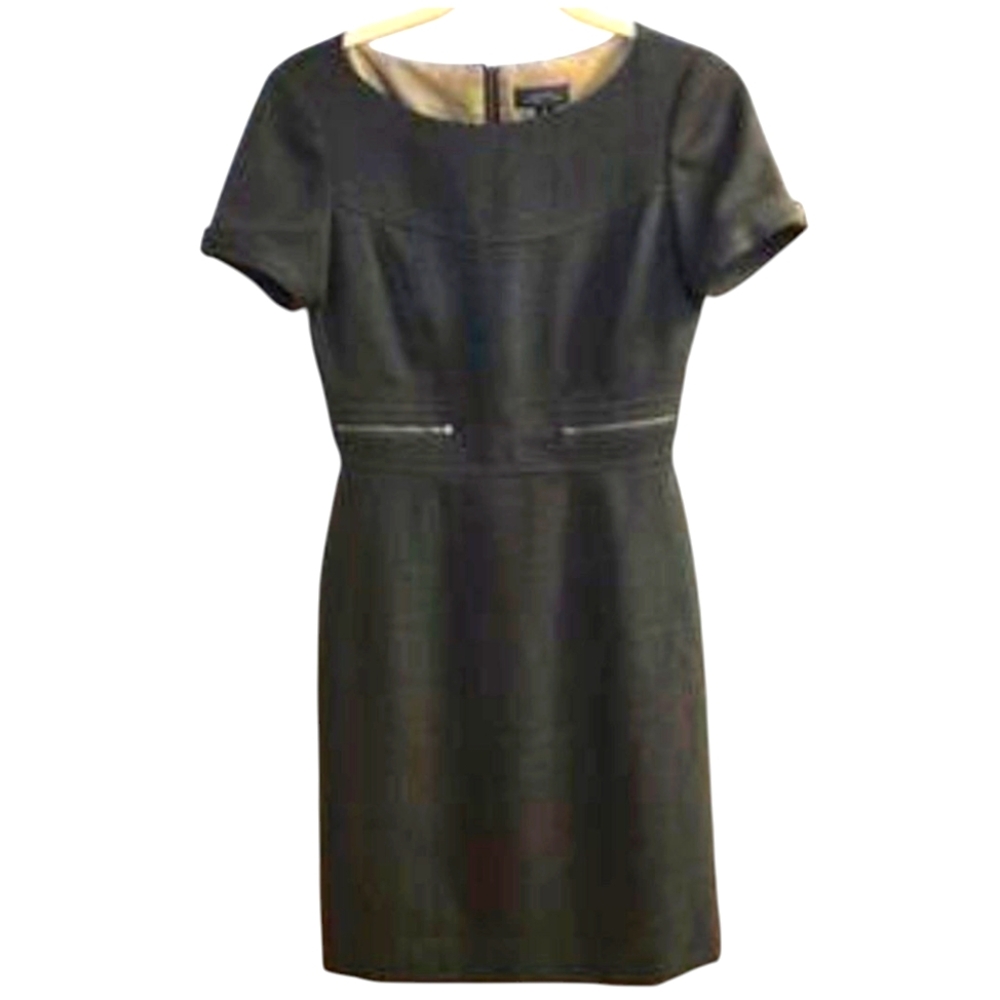 Tahari Brown Fitted Dress Women's Size 4 Lined Short Sleeve Front Zip Detail